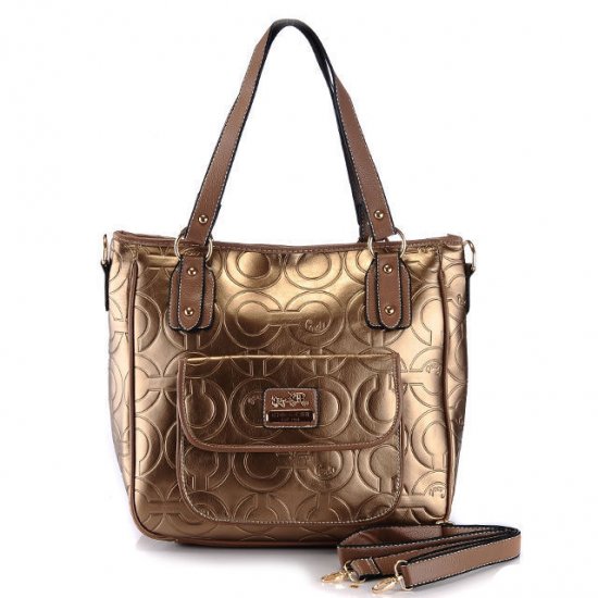 Coach In Printed Signature Small Gold Totes BBO - Click Image to Close